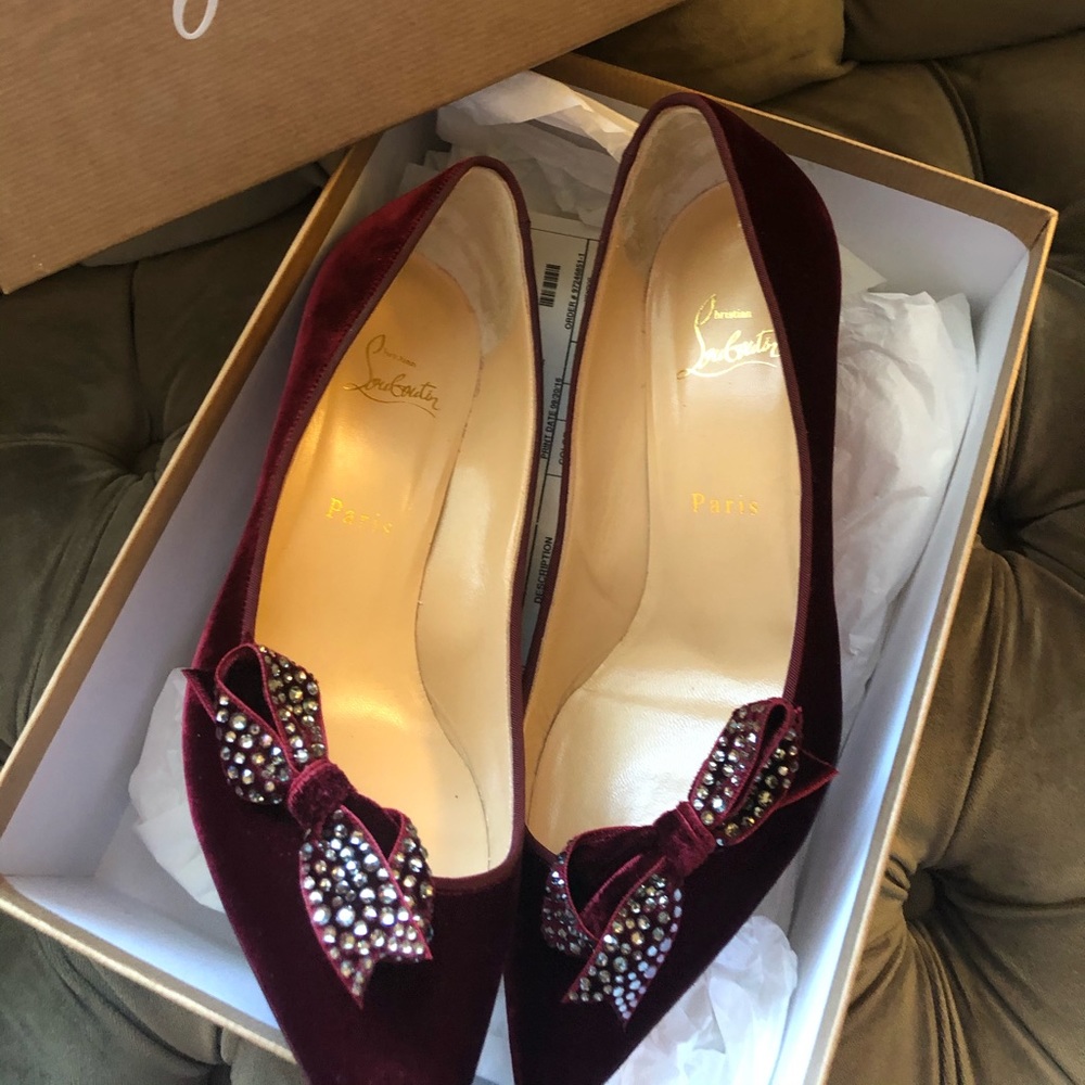 Christian Louboutin Mlle Menule Velvet Crystal Bow